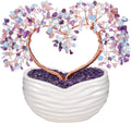 GEHECRST Healing Crystal Heart Tree Handmade Amethyst Rose Quartz Aquamarine Crystal Gemstone Money Tree Feng Shui Ornament for Home Office Desk Decor Gifts for Mom Women Christmas