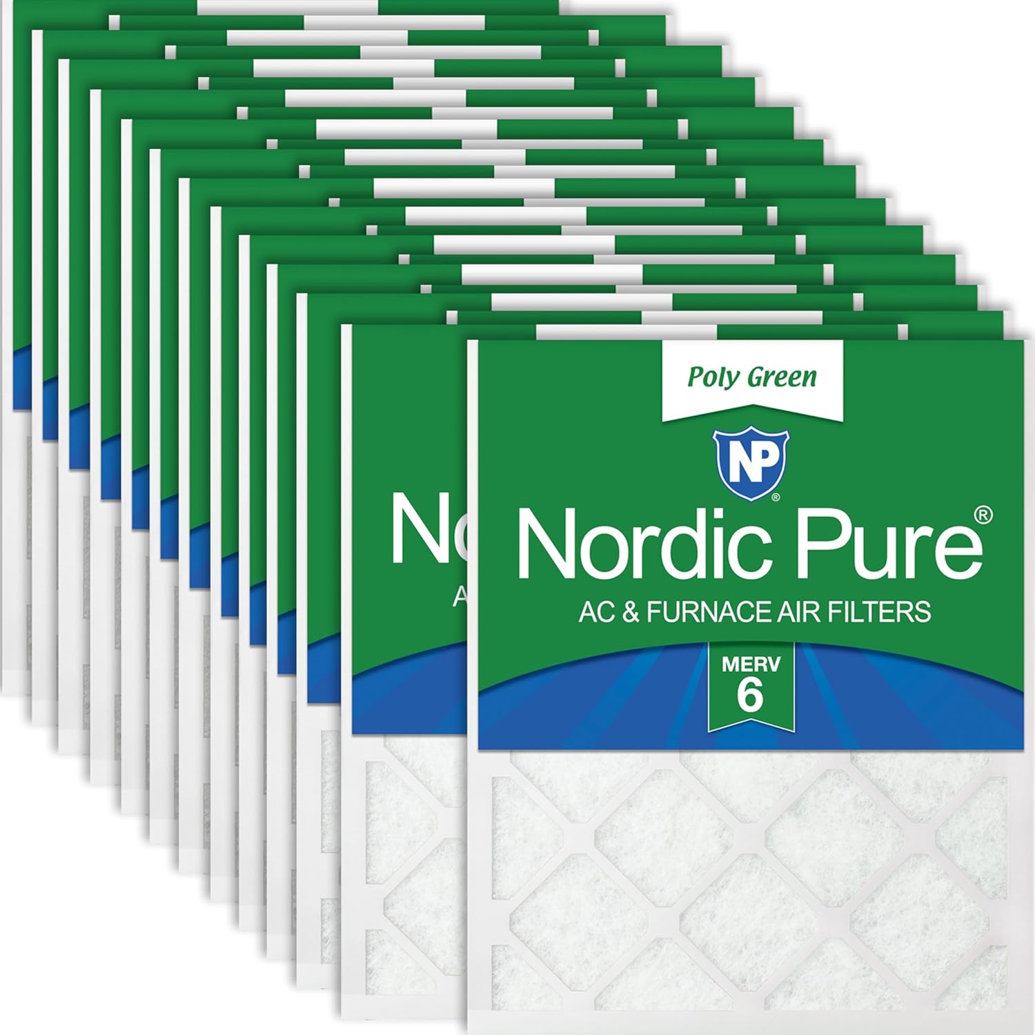 Nordic Pure 20x25x1 (Actual Size: 19 1/2 x 24 1/2 x 3/4) Poly Green MERV 6 AC Furnace Air Filters – Reduces Dust, Pollen, Pet Dander & Allergens – 24-Pack