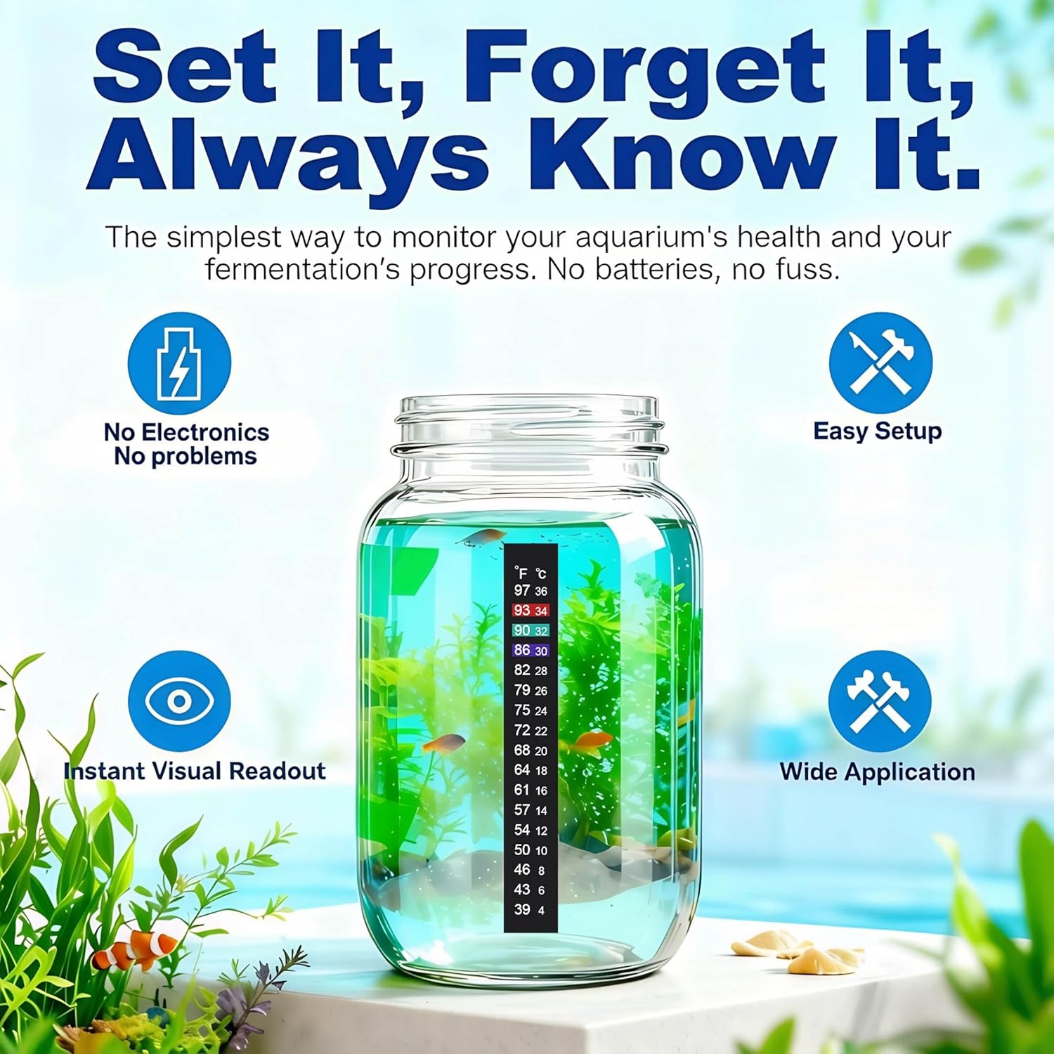 Brewing Thermometer Strip Adhesive Strip Thermometer Aquarium Thermometer Sticker for Fish Tank/Kombucha 39℉ to 97℉ & 4℃ to 36℃（6pcs）