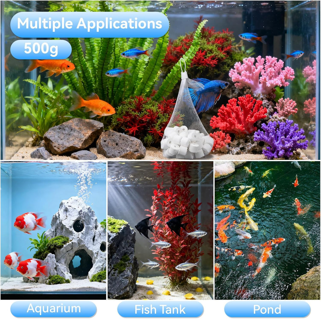 500g Biological Filter Ceramic Rings Compatible with Fluval Filter Series 106, 206, 306, 406, FX5, FX6, Biological Filter Media for Aquariums, Replacement for Fluval Biomax Biological Material Remover