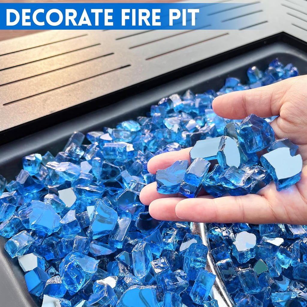 GasSaf 1/2 Inch Fire Glass Reflective Tempered Fireglass Cut Crushed FireGlass for Fire Pit, Fireplace, Replaces Existing Gas Logs & Lava Rocks (10 Pound)(Pacific Blue Reflective)