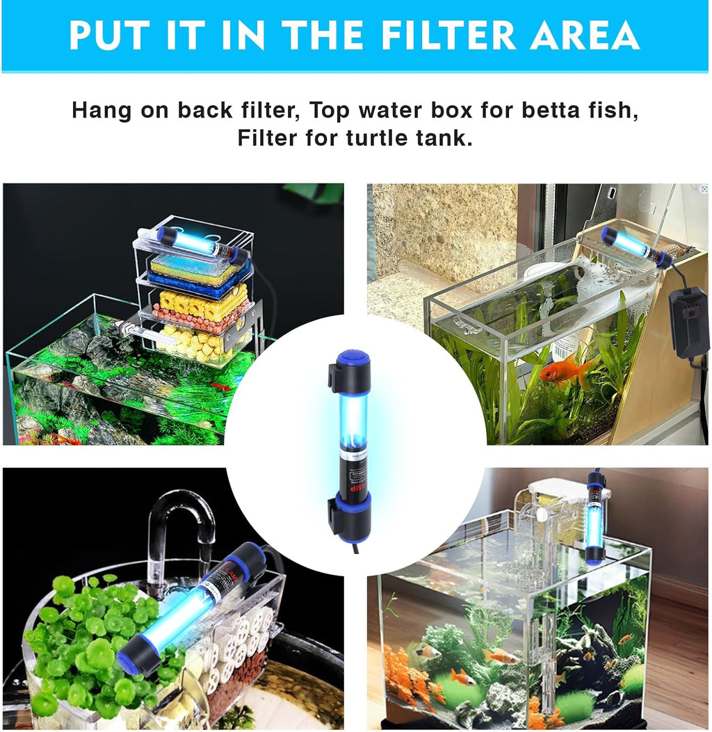 UV-C Aquarium Clean Light with Timer, Mini 3W 5W 7W 9W 11W Submersible Algae Clean Light Water Green Clean Fish Tank Water Clean Lamp for Sump Pond Filter Tank (11W Timer)
