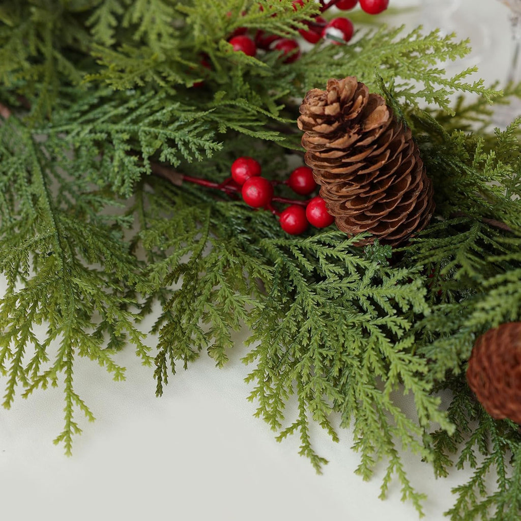 MIZII Christmas Garlands 6 Feet Artificial Pine Garland with Pinecone Berries Faux Greenery Garland Christmas Decorations for Xmas Fireplace Mantle Home Decor Indoor Outdoor (Pine Mix)