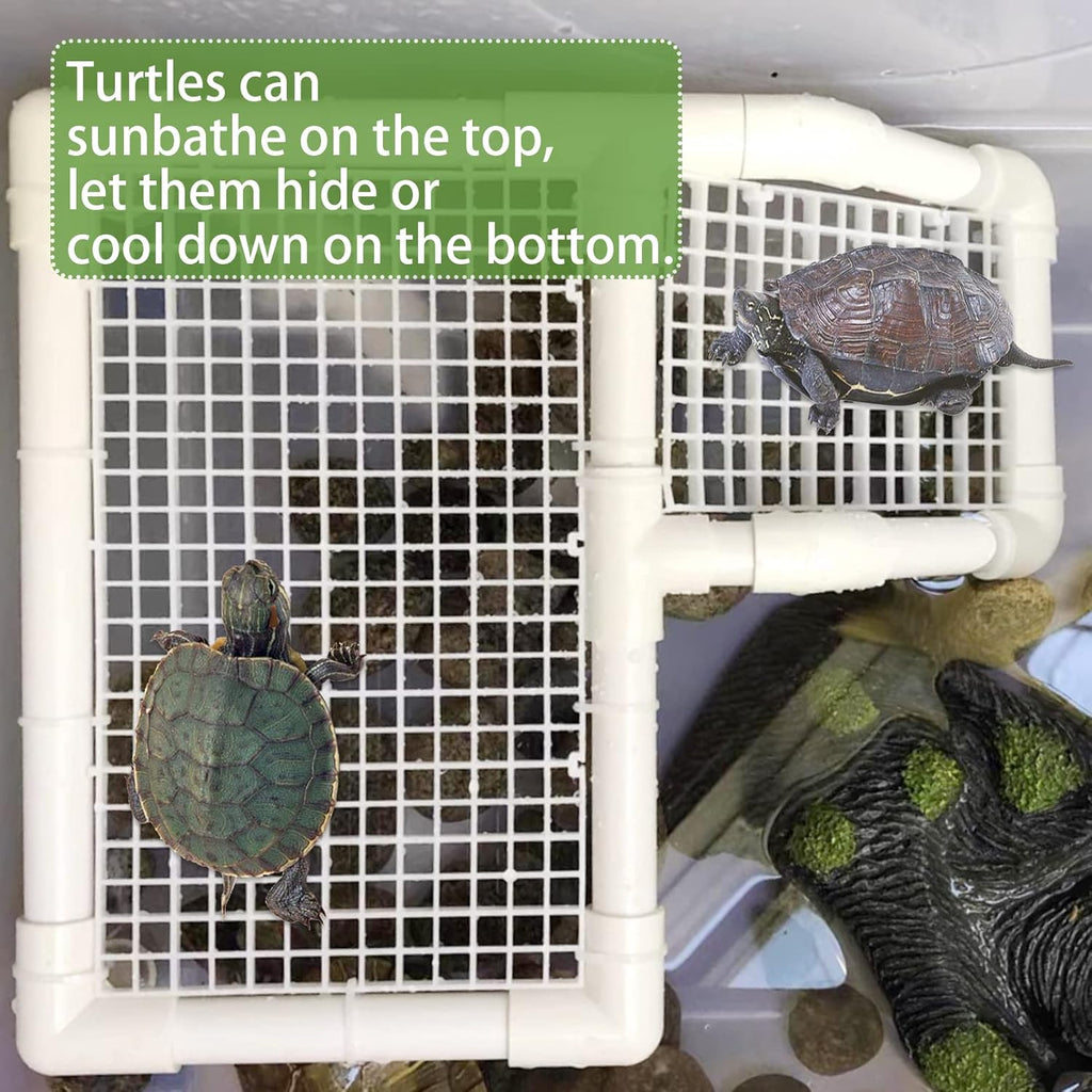 Fhiny Turtle Basking Platform, Tortoise Dock Plastic Resting Terrace Climbing Ramp Reptiles Habitat Terrarium Accessories Decor for Newts Lizard Gecko Hermit Crab