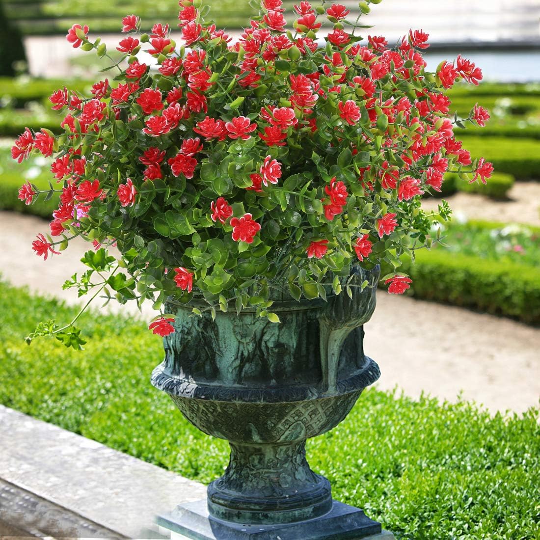 6 Bundles Artificial Flowers, Fake Artificial Greenery UV Resistant No Fade Faux Plastic Plants for Wedding Bridle Bouquet Indoor Outdoor Home Garden Kitchen Office Table Vase (Red)