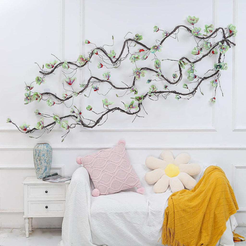 118 inch Artificial Magnolia Orchid Flowers Ivy Vines Garland Fake Tree Branches Trunk with Flores Wreath for Wedding Arch Wall Hanging Home Room Decoration (Blue)