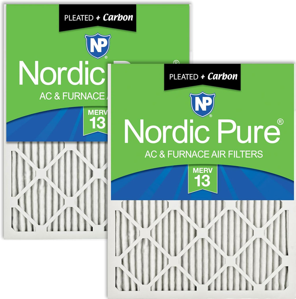 Nordic Pure 20x25x1 (19 1/2 x 24 1/2 x 3/4) Pleated Air Filters MERV 13 Plus Carbon 2 Pack