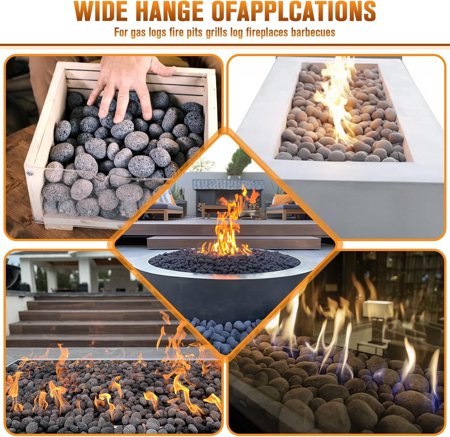 Black Lava Rocks for Fire Pit,2"-3" Natural Lava Stones, Black Lava Rocks for fire Pit and Fireplace（10 Pound）
