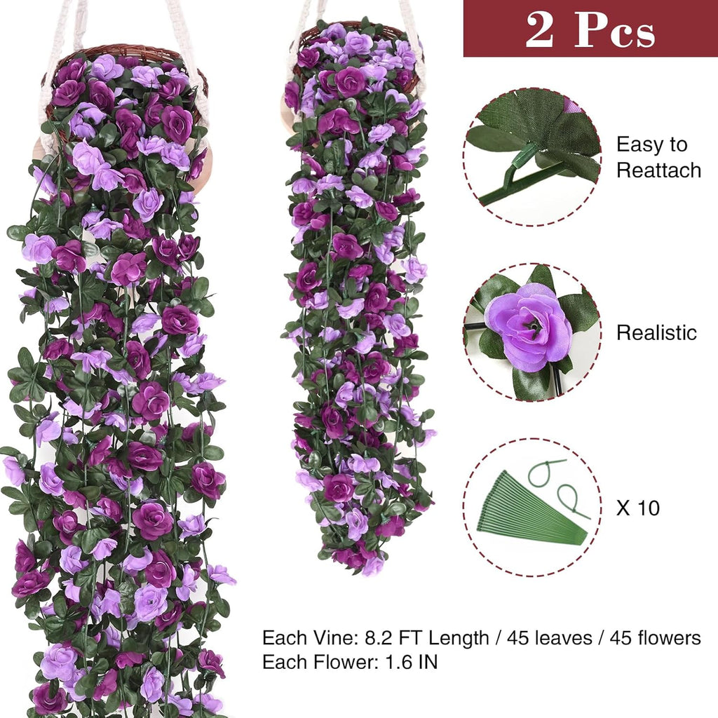 BLEUM CADE 2Pcs 16.4Ft Flower Garland Artificial Rose Vines for Bedroom, Cute Fake Hanging Flower Vines Floral Garland Decorations for Wedding Party Wall Room Decor Aesthetic