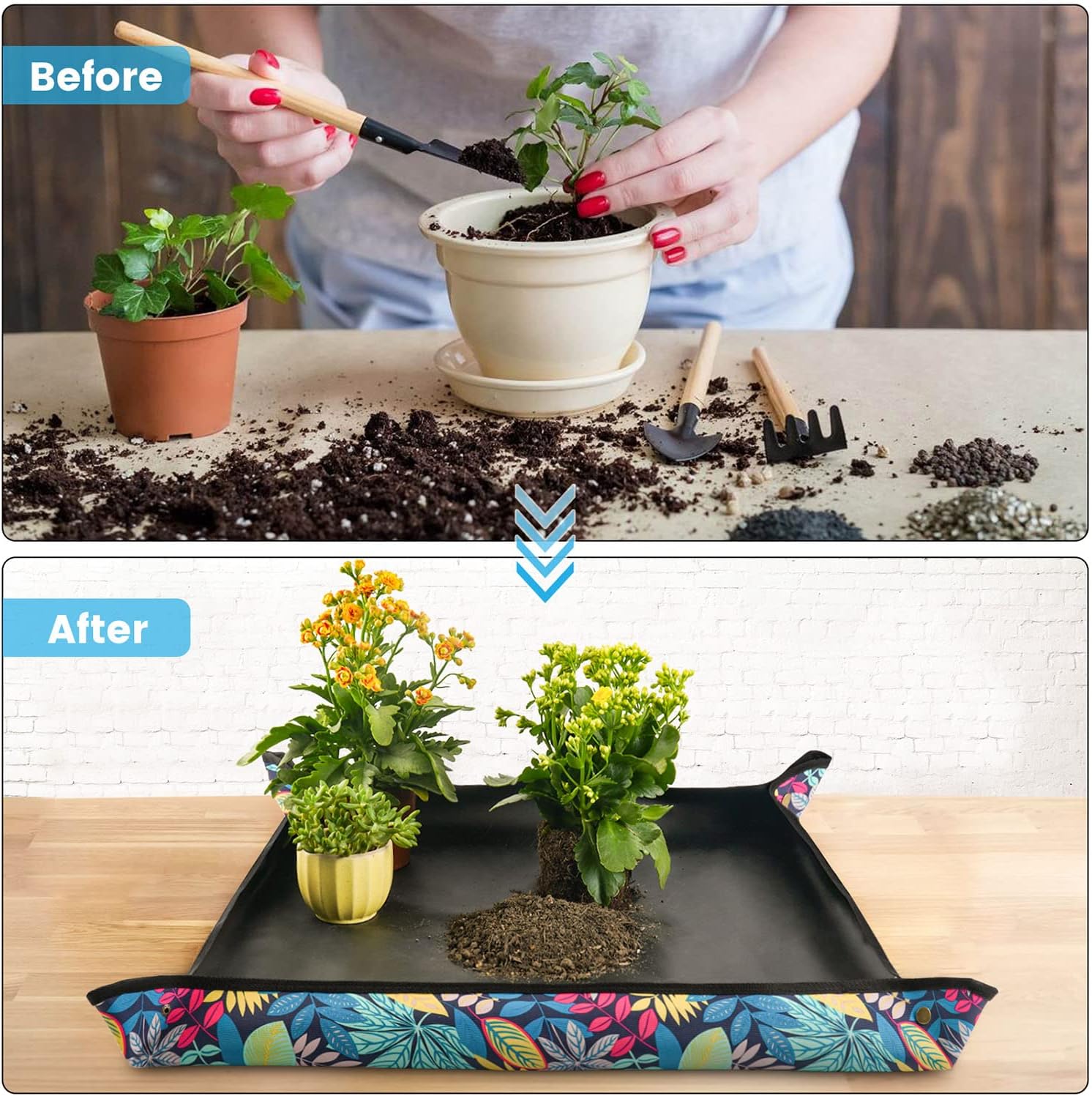Waterproof Potting Mat for Indoor Plant Transplanting and Dirt Control, Gardenig Gifts for Women, Repotting Mat Succulent Gardening Mat 29.5"x29.5"