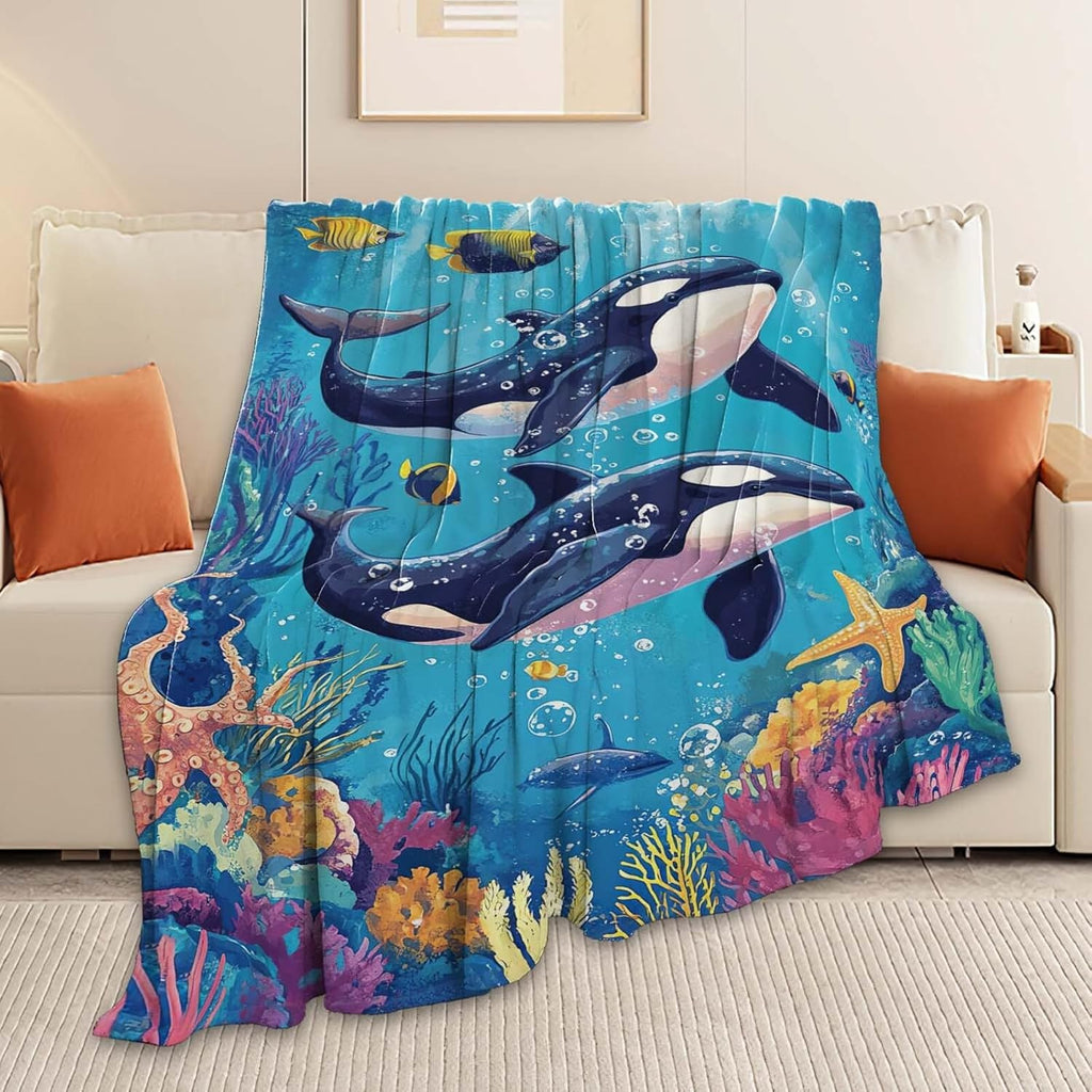 Whale Throw Blanket Ocean Whale Stuff Gifts for Kids Girls Boys Adults Women Man Soft Cozy Warm Plush Fluffy Fuzzy Fleece Blanket Decor 40''X50''