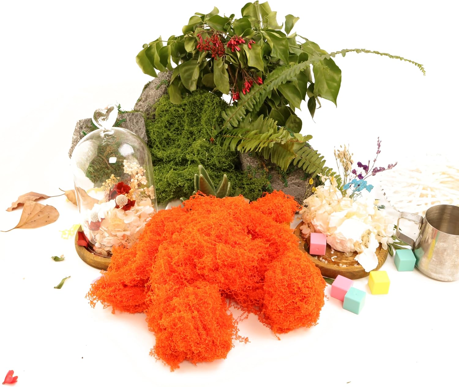 Orange Simulated Filamentous Moss, Artificial Floral Moss,Color Decorative Moss,for Garden Landscape Making Artificial Plant Art,DIY Indoor and Outdoor Decorative Pseudomoss.(2.1OZ)