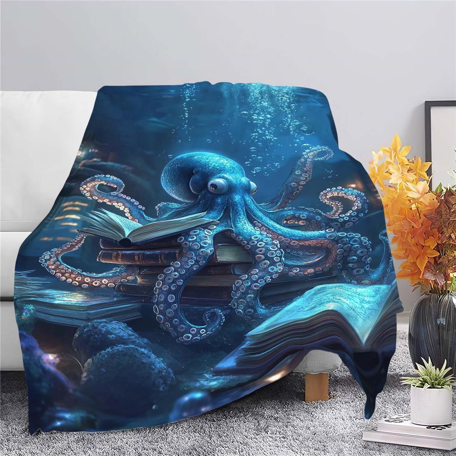 Octopus Throw Blanket Ocean Octopus Stuff Gifts for Kids Girls Boys Adults Women Man Soft Cozy Warm Plush Fluffy Fuzzy Fleece Blanket Decor 50''X60''