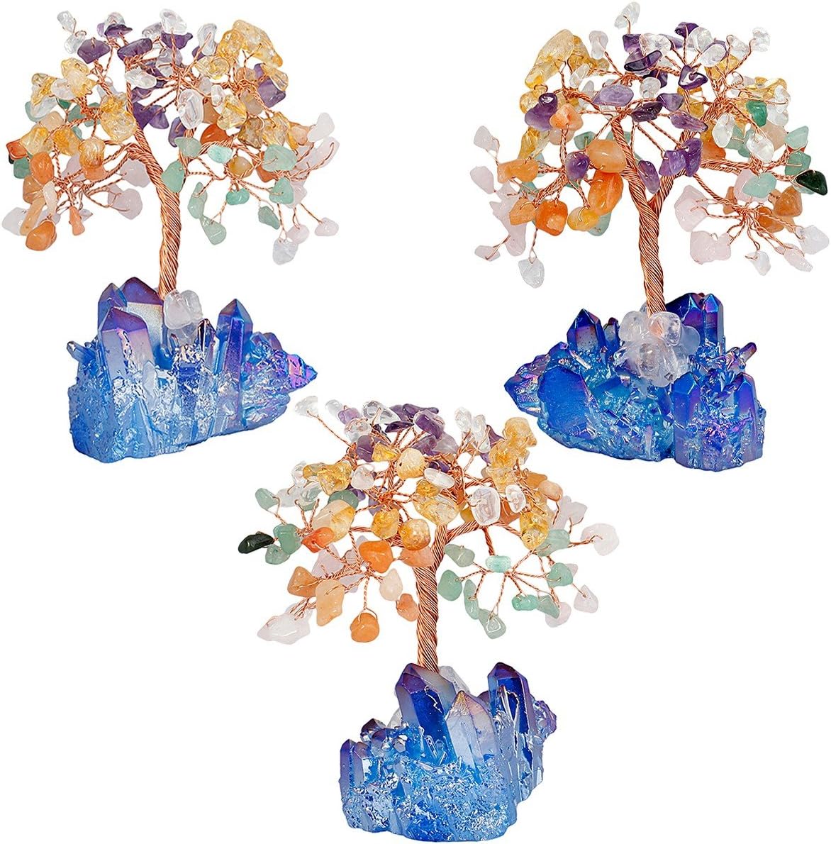 mookaitedecor Colorful Crystal Tree, Quartz Cluster Blue Titanium Crystals Base Bonsai Money Tree for Wealth and Luck