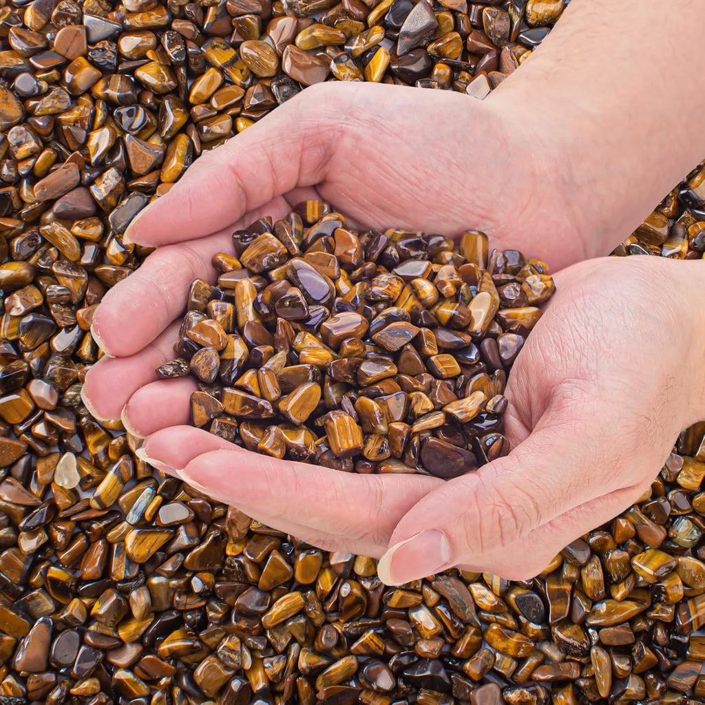 0.88 Lb Tiger Eye Aquarium Gravel Rocks Crushed Stone, Polished Natural Tumbled Healing Crystal Chips Bulk Quartz Crystal Gemstones for Garden|Vase Filler|Fish Turtle Tank Decorations