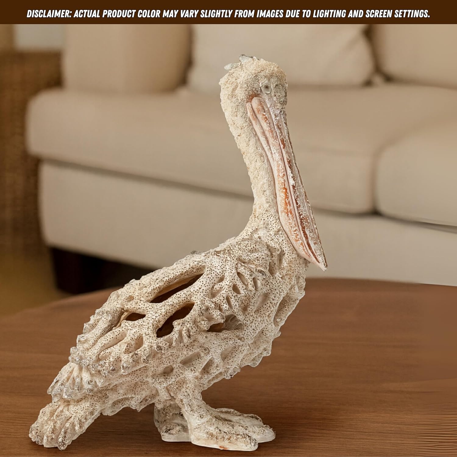 White Pelican Standing Figurine - 13.75” Coral Reef Nautical Decor Coastal Beach Home Accent Ocean Statue for Shelf, Tabletop, or Mantel Display