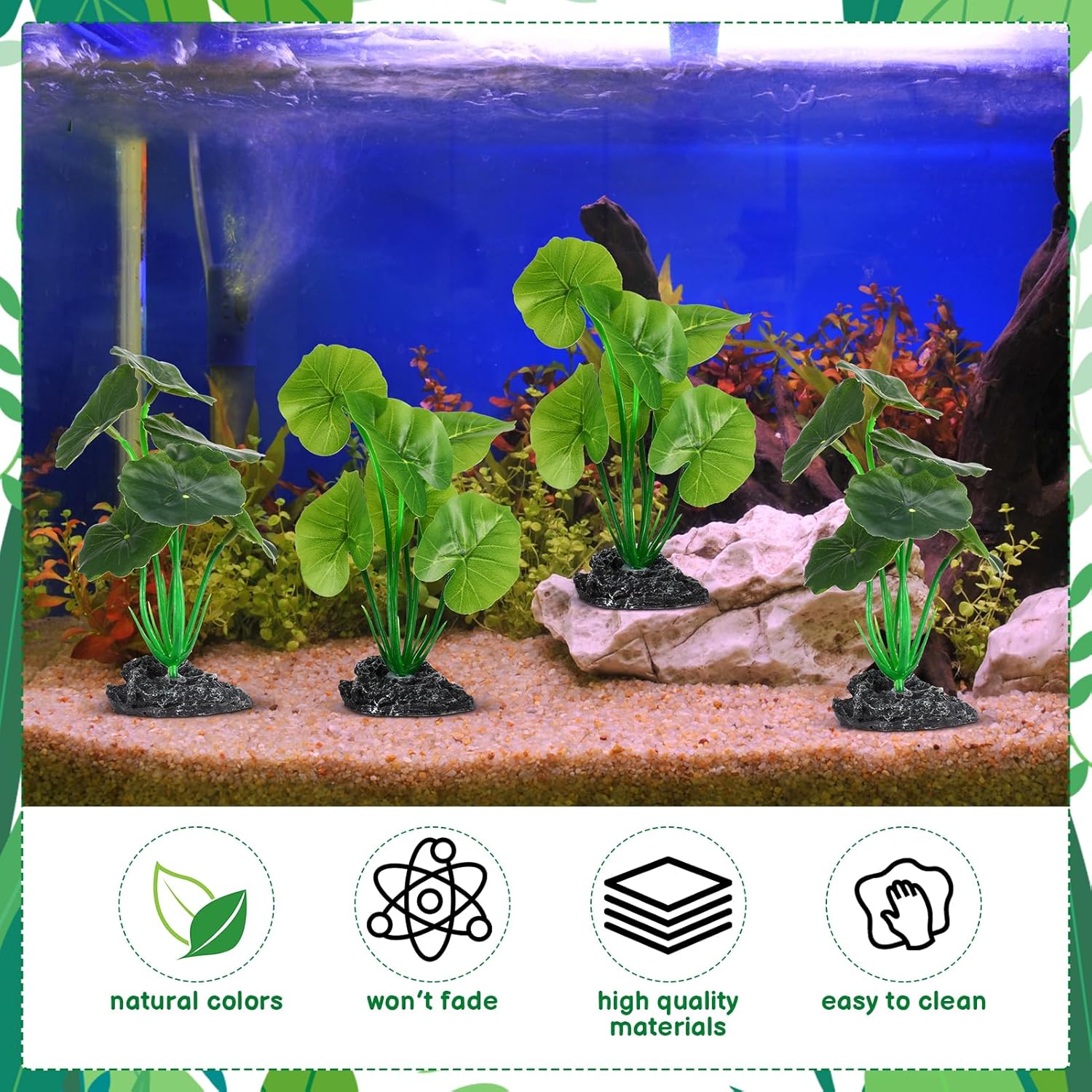 Fish Tank Plant Decorations 4-Pack, Realistic Betta Leaf Hammock Artificial Silk Aquarium Plants for Terrarium Plants Accessories, Goldfish, Reptile Plants Aquarium Decor