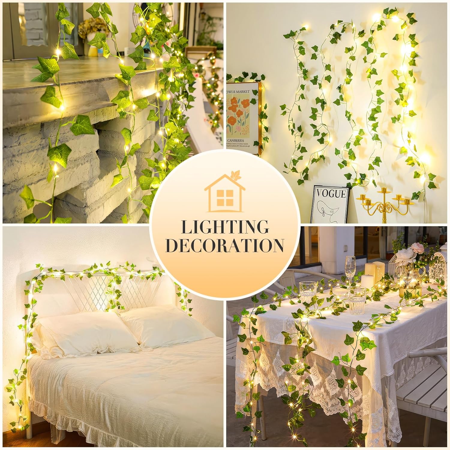 KASZOO 33ft 100 LED Vine with Fairy Lights with Remote, Fake Vines String Lights Battery/USB Operated, Ivy Garland, Leaf Lights for Bedroom Garden Party Wall Room Decor