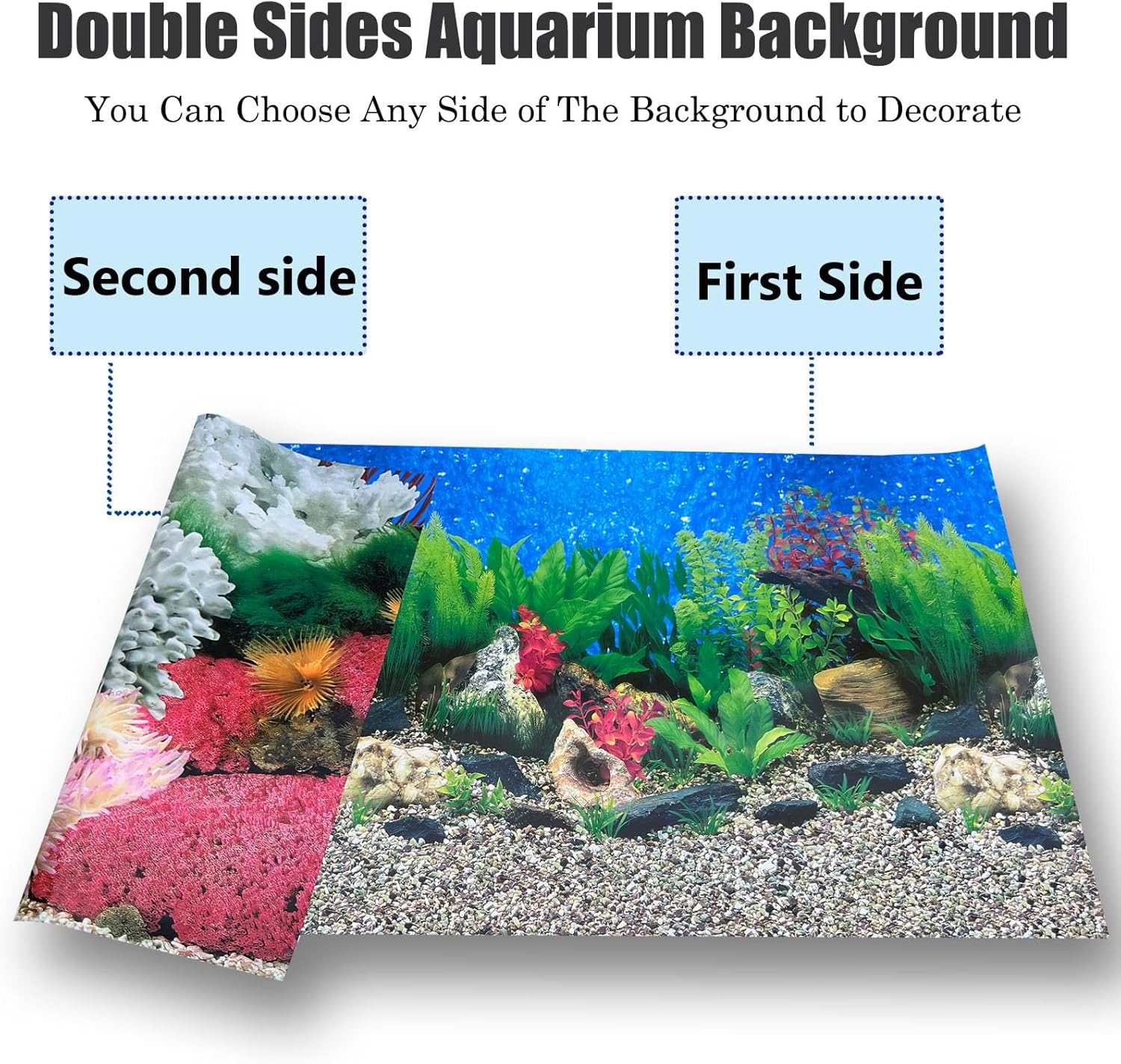 Aquatic Plant Aquarium Background Sticker Coral HD Fish Backgrounds for Aquariums Gravel Stone Fish Tank Wallpaper Decorations 2 Sided 16"x 33"