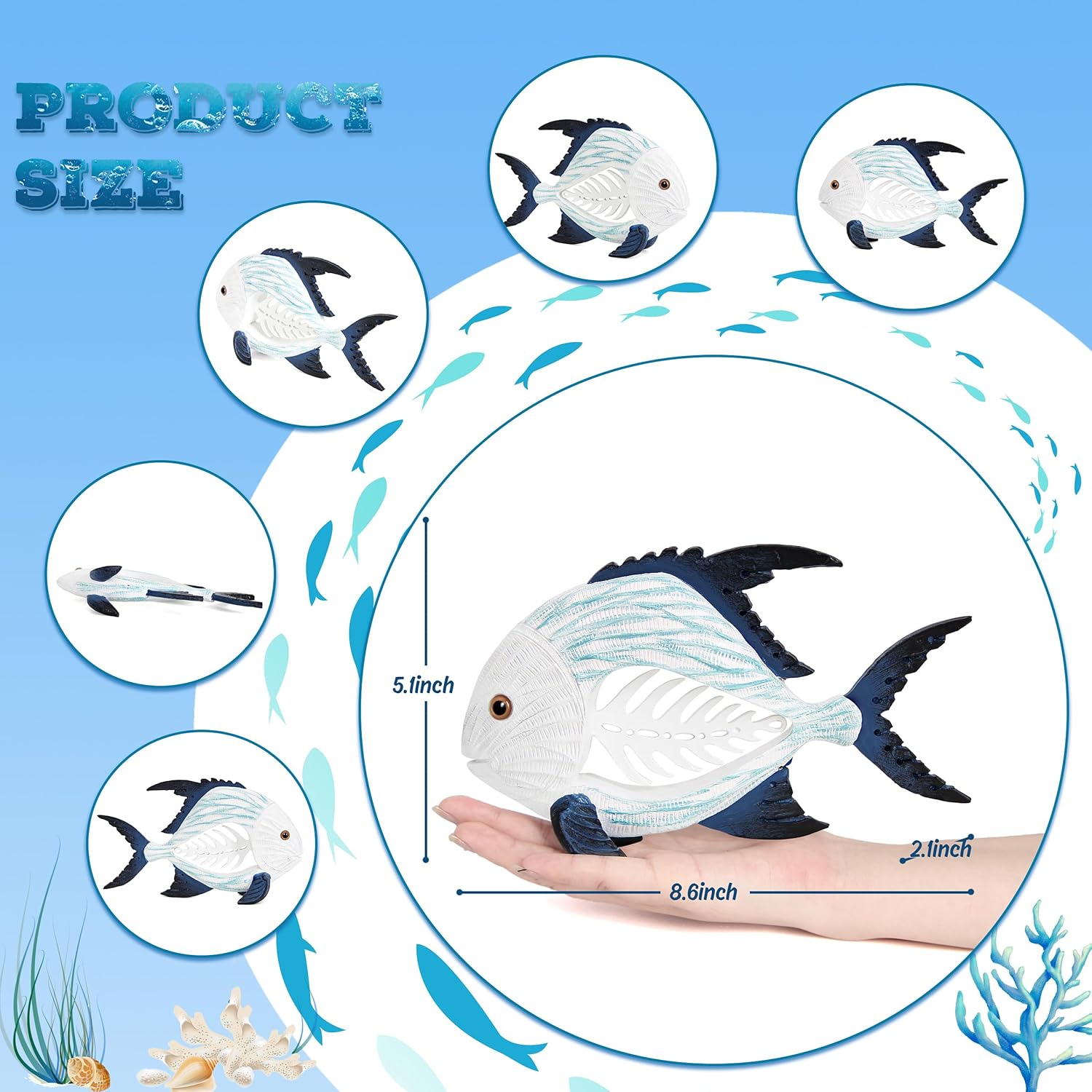 Leekung Coastal Fish Figurines for Home Decor,Resin Fish Statue for Beach Decoration,Sea Beach Coastal Decorations Themed,Table Desk Shelf Decor Statue for Bathroom Bedroom Office,Modern Decor Gifts