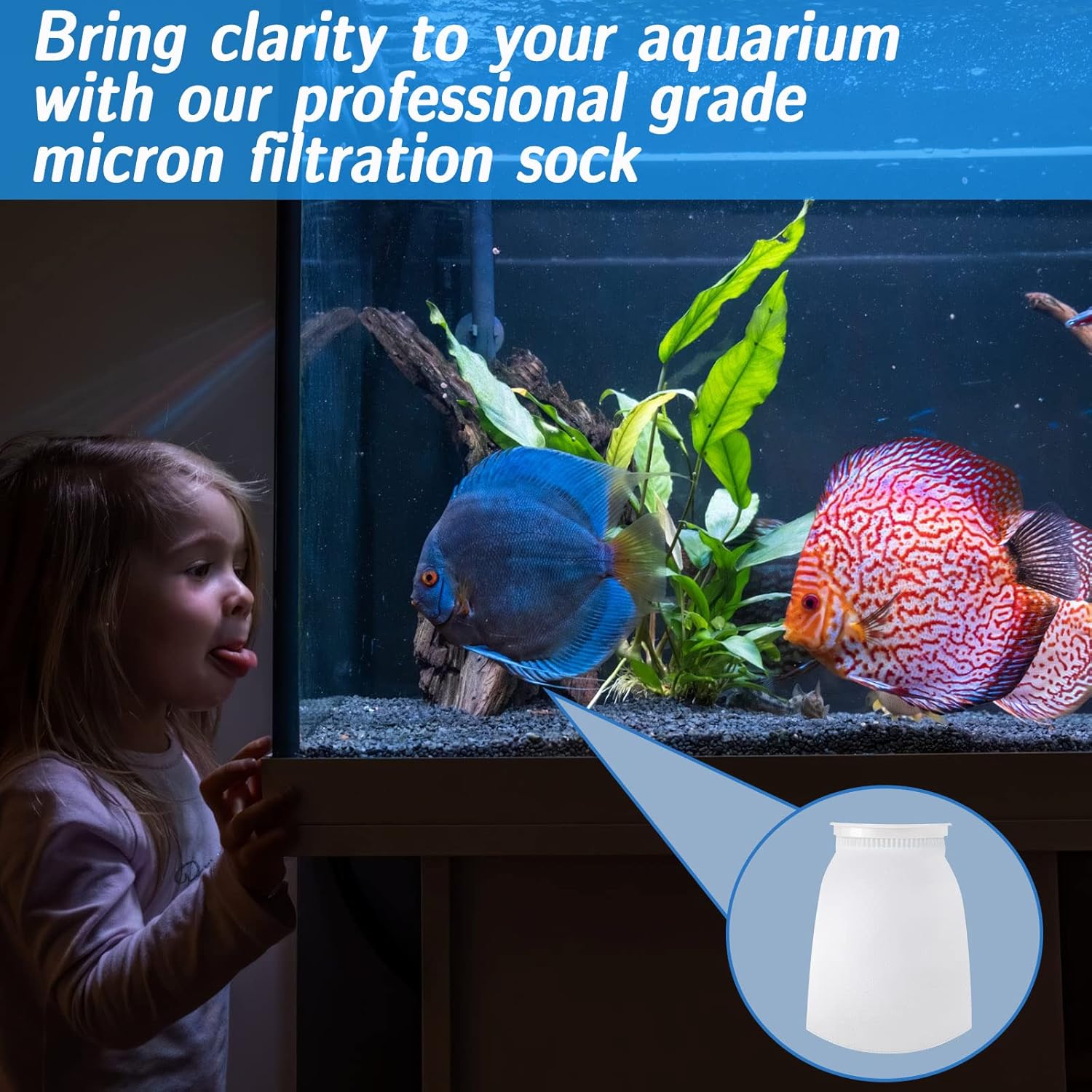 Tudomro 8 Pcs 7 Inch Ring Filter Socks Aquarium Filter Bags Micro Fish Tank Aquarium Socks for Fish Tank Freshwater Saltwater Aquariums, 7 Inch Ring Diameter by 12 in Long