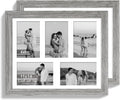 11x14 Picture Frame Set of 2, Grey Wood Frame with Real Glass Collage Picture Frames, Display Pictures Five 4x6 With Mat or 11 x 14 Without Mat, Photo Frames Wall Gallery