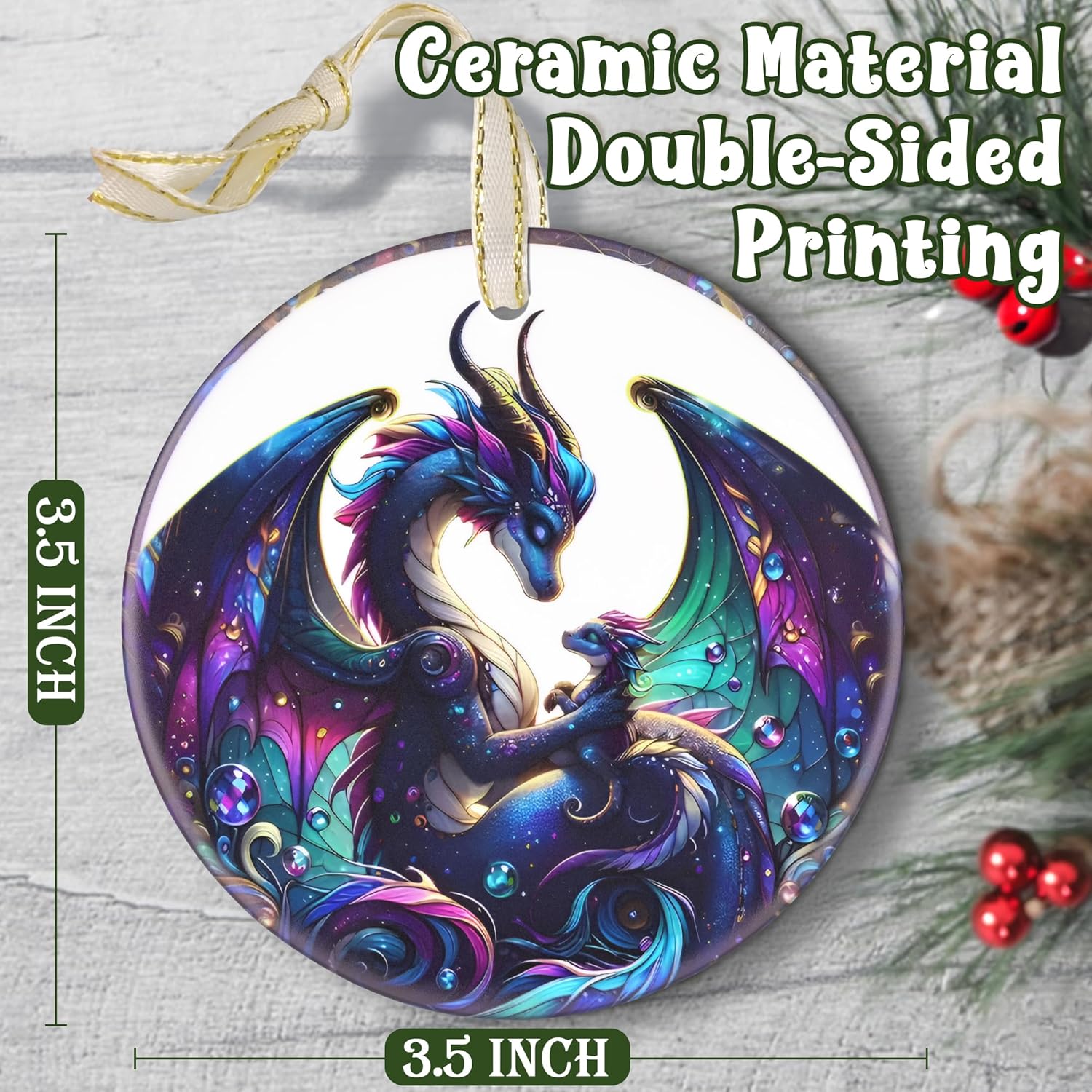 Dragon 2025 Christmas Tree Ornaments - Round Ceramic, Holiday Decor, Beautiful Gift Idea for Christmas Decorations