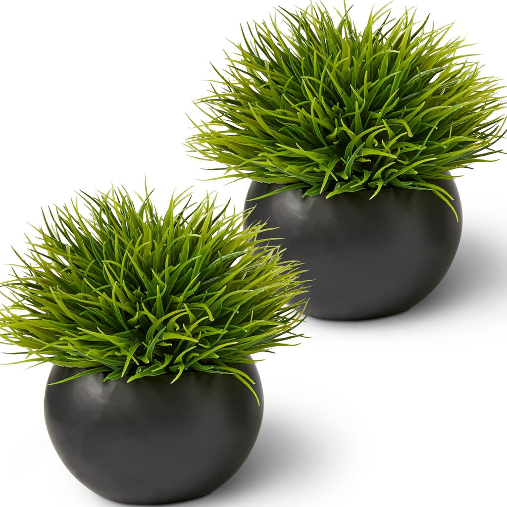 SEEKO Succulents Small Fake Plants (Grass, 2 Pack) - Realistic Artificial Plants Indoor for Shelf, Bathroom, Desk, Office and Bathroom Decor