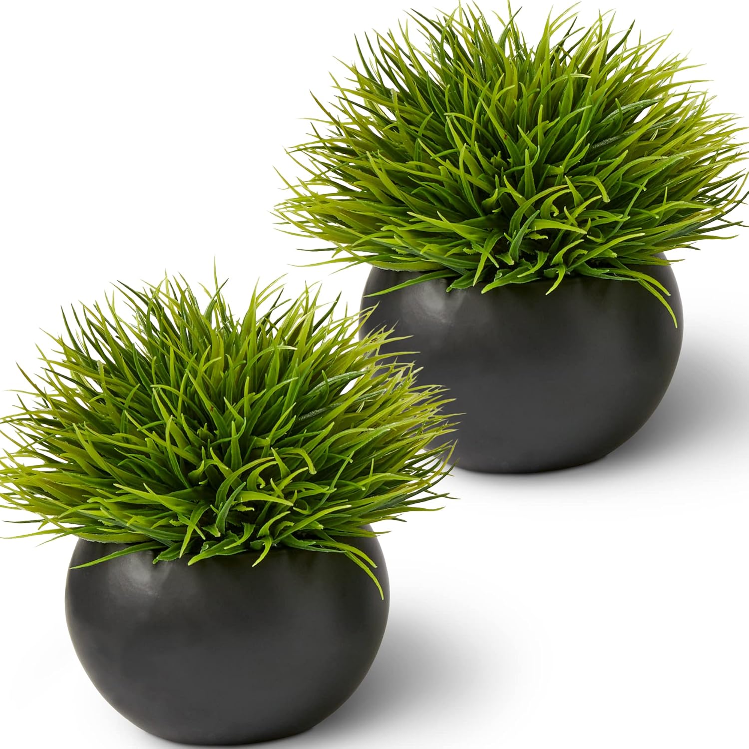 SEEKO Succulents Small Fake Plants (Grass, 2 Pack) - Realistic Artificial Plants Indoor for Shelf, Bathroom, Desk, Office and Bathroom Decor