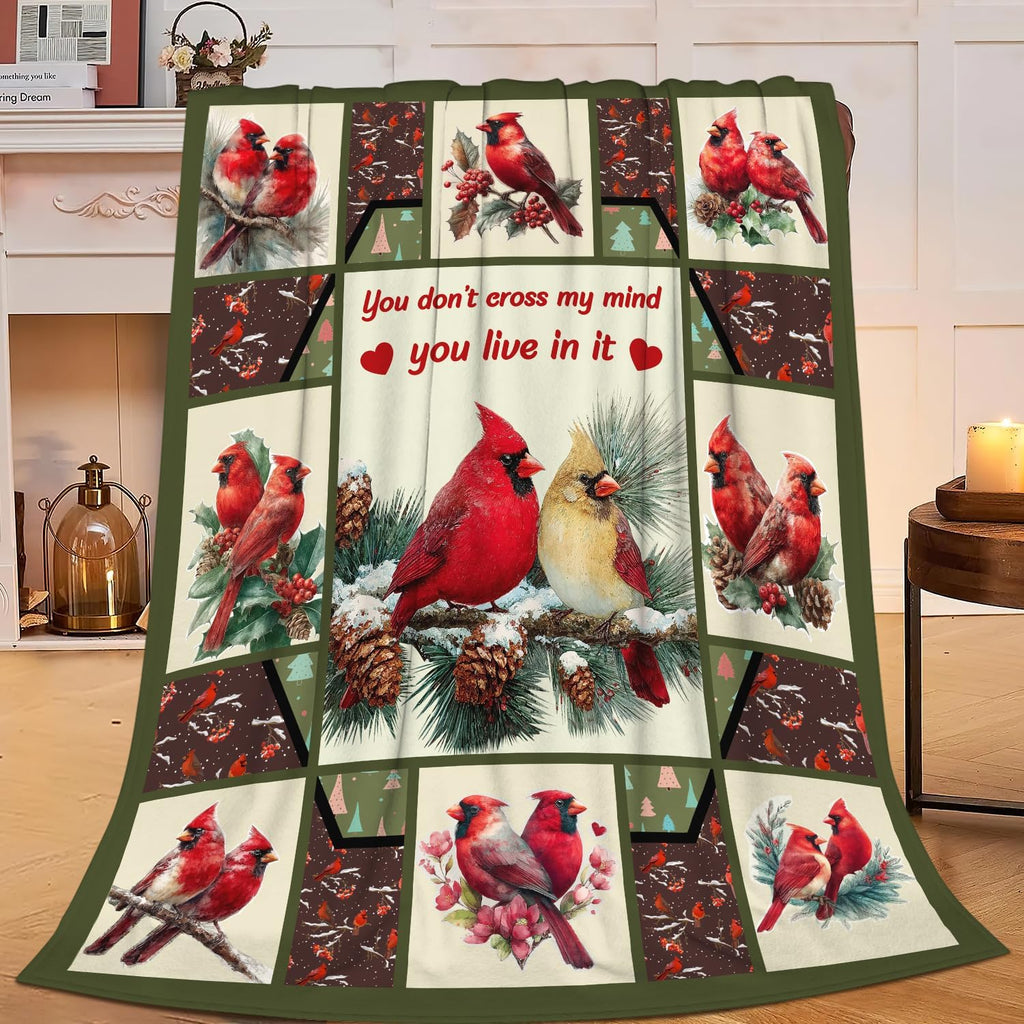 Cardinal Throw Blanket Red Bird Cardinal Stuff Gifts for Kids Girls Boys Adults Women Men Soft Cozy Warm Plush Fluffy Fuzzy Fleece Blanket Christmas Decor 50''X60''