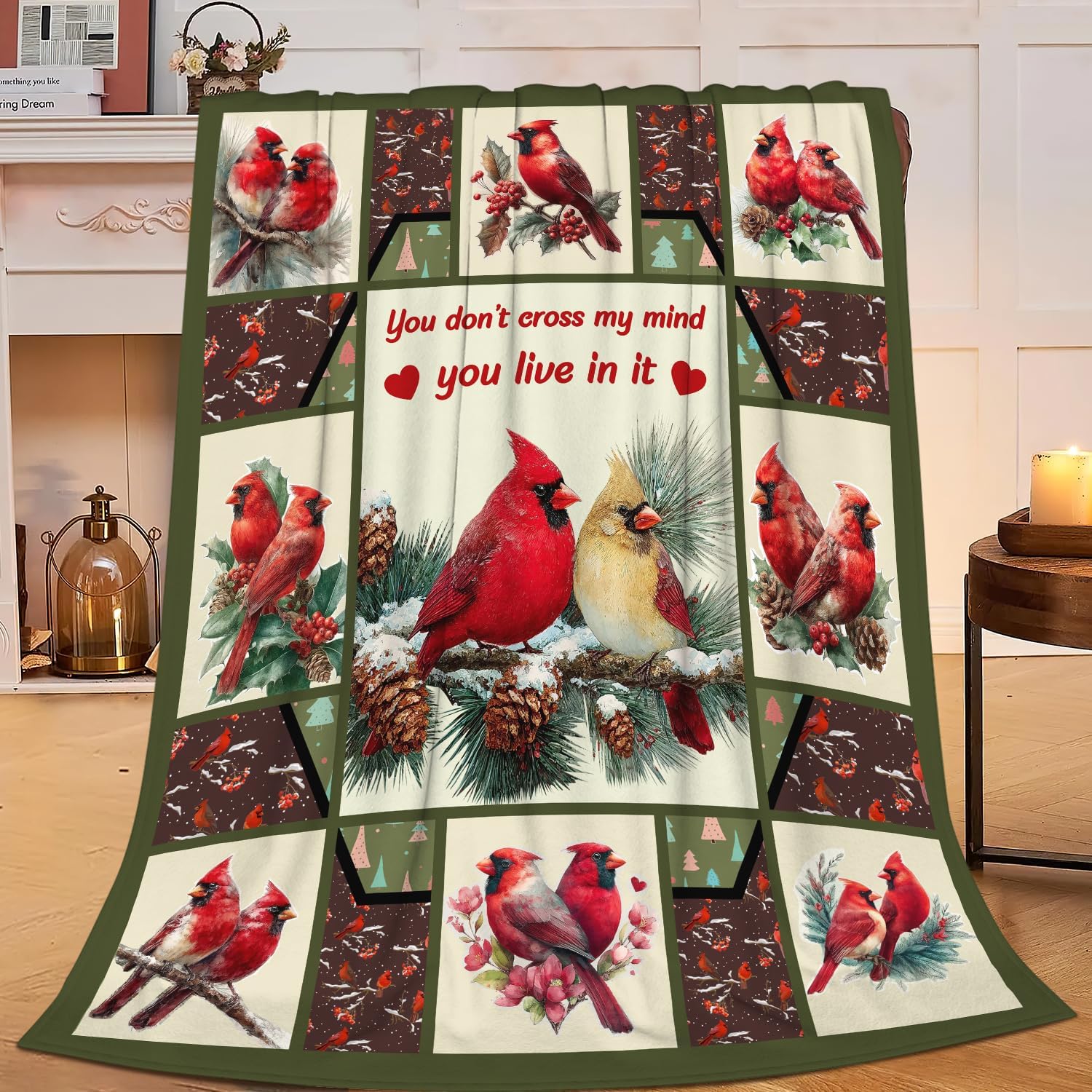 Cardinal Throw Blanket Red Bird Cardinal Stuff Gifts for Kids Girls Boys Adults Women Men Soft Cozy Warm Plush Fluffy Fuzzy Fleece Blanket Christmas Decor 60''X80''