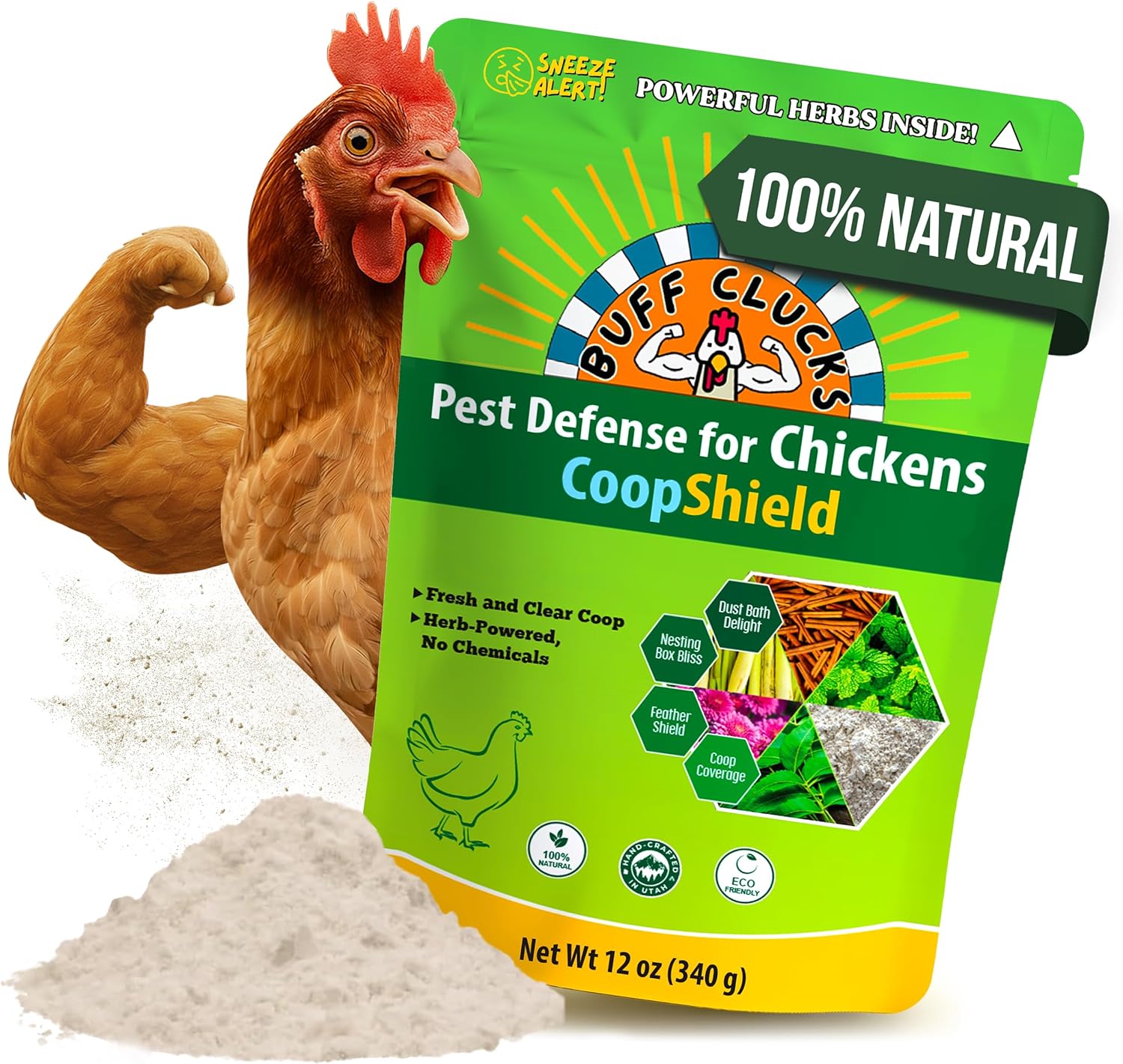 Dust Bath Herb Blend for Chickens - Keep Feathers Clean & Healthy - Food Grade, Natural Nesting Box Herbs for Bedding, Coop Floor, USA (12 oz)