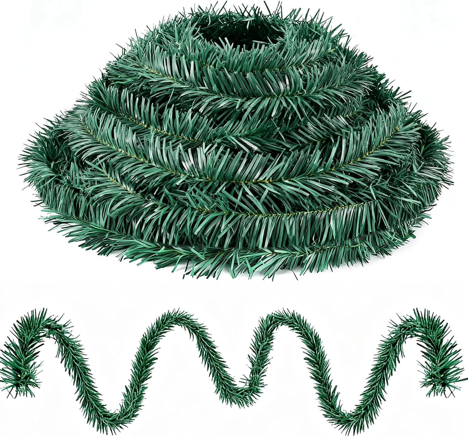 100 Ft Christmas Miniature Artificial Pine Garlands Mini Green Pine Greenery Roping Garlands Miniature Thin Wired Stems Ties for Xmas DIY Crafts Holiday Season Outdoor Indoor Party Decorations