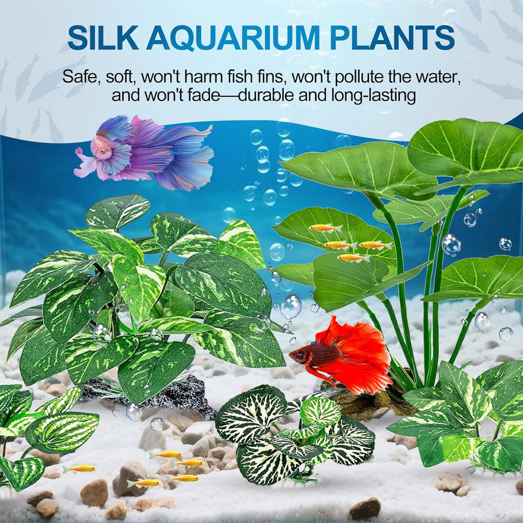 CousDUoBe 12 Pcs Betta Fish Tank Decor，Silk Aquarium Plants Green Fish Tanks Decoration Plants, Aquarium Decorations Green Plants
