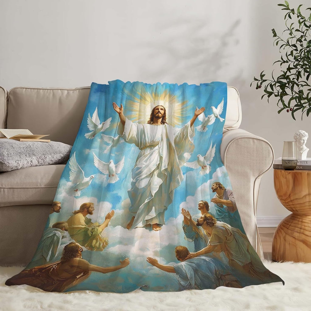 Jesus Blanket Christian Faith Religious Bible Verse Inspirational Scripture Throw Catholic Spiritual Gifts for Adults Women Men Kids Girls Boys Plush Fuzzy Fleece Blanket Decor 60''X80''