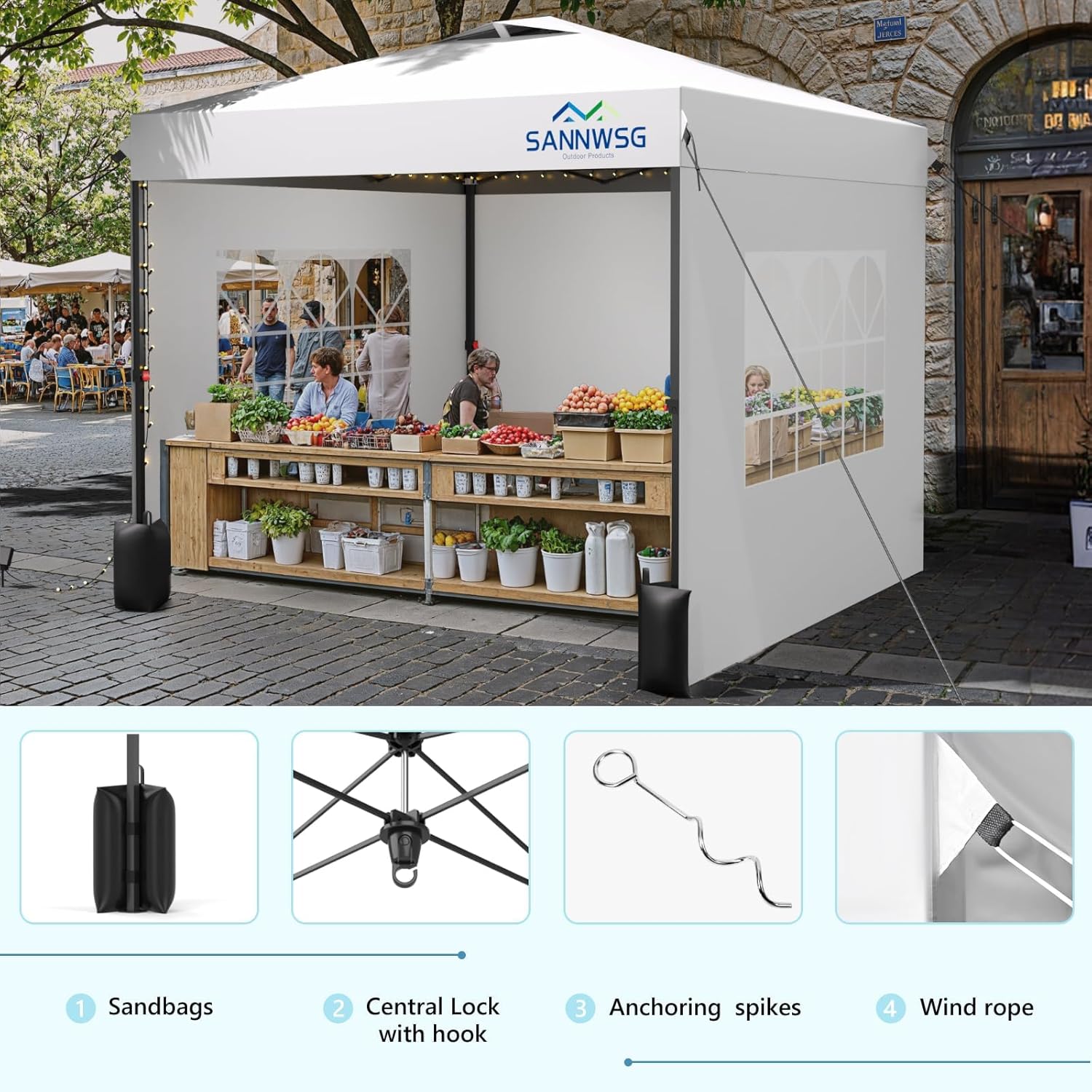 8X8 Pop Up Canopy Tent with 3 Sidewalls,Easy Up Canopy,Commercial Instant Shelter,Heavy Duty One Person Set Up Event Tent,White