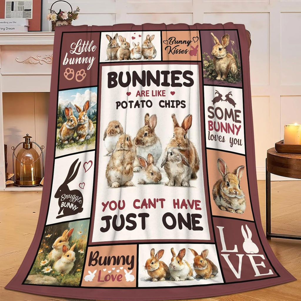Bunny Throw Blanket Rabbit Bunny Stuff Gifts for Kids Girls Boys Adults Women Men Soft Cozy Warm Plush Fluffy Fuzzy Fleece Blanket 40''X50''