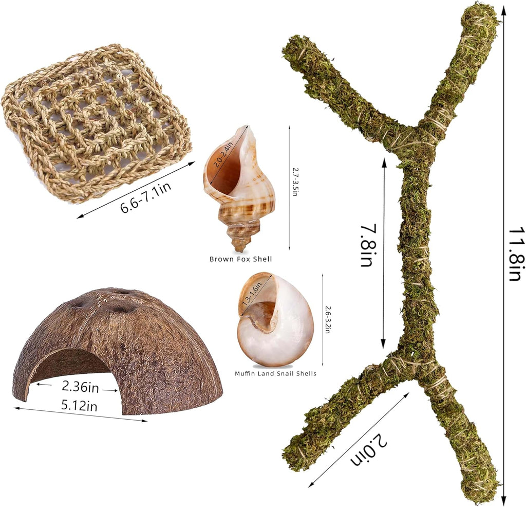 Hermit Crab Accessories, Natural Hermit Crab Toys Reptile Hammock,Coconut Shell Hideout Decor for Hermit Crabs Leopard Geckos, Crested, Tortoise, Snake (B-Group -6Pcs Hammock)