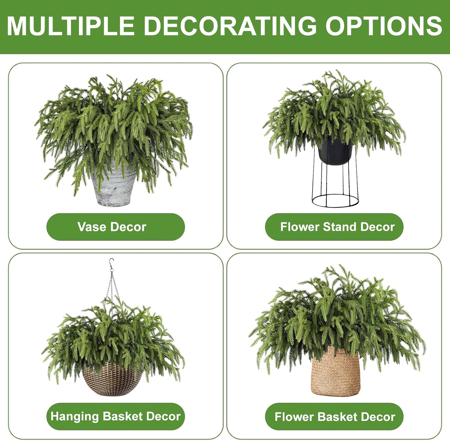 Artgar 100 Pcs Pine Branches - 18 Inch Artificial Green Pine Stem - Real Touch Christmas Greenery Pines Branches for DIY Flower Arrangement Home Indoor Christmas Decor