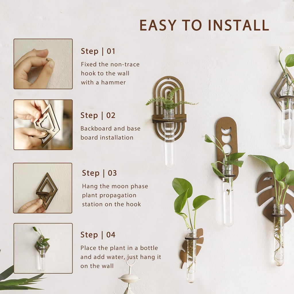 2 Pack Plant Propagation Station Wall Hanging Wooden Diamond Shaped Plant Terrarium for Hydroponics Home Office Decor Test Tube Propagate Air Plant Cutting Holder
