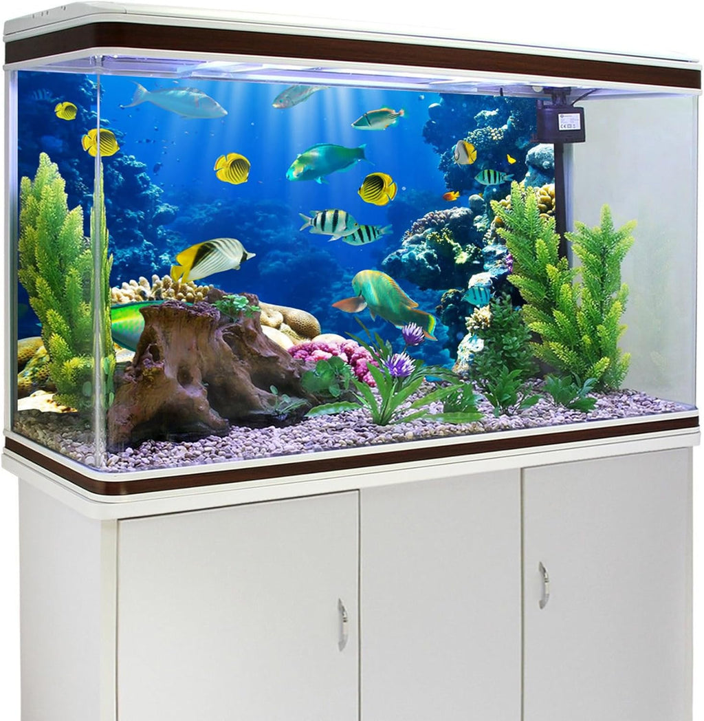 YongFoto Ocean Theme Fish Tank Background 60x24 inch Coral Seaweed Reef Rock Seafloor Tropical Underwater Sea World Polyester Backdrop Reptile Habitat Terrarium Aquarium Background