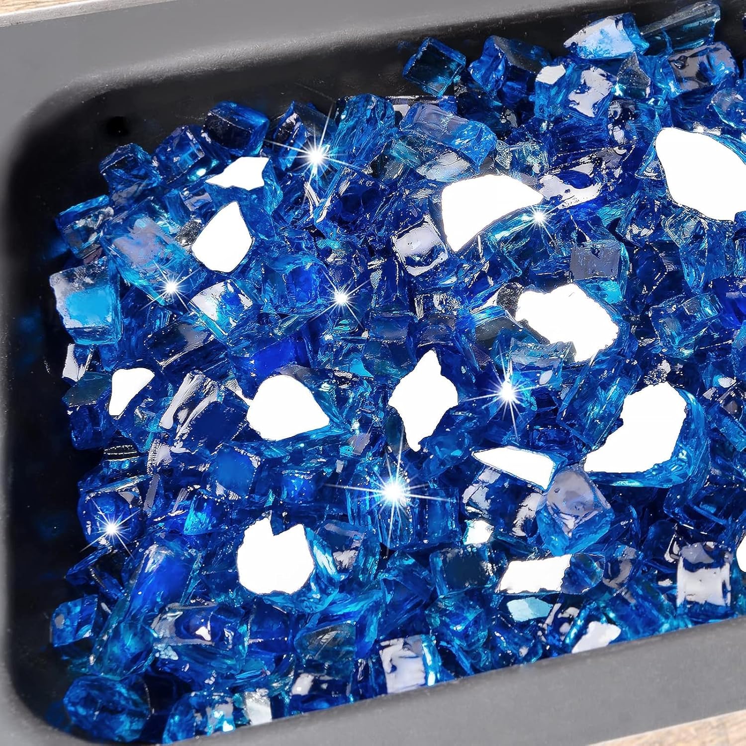 35 lbs Fire Glass for Propane Fire Pit, 1/2 Inch Fire Pit Glass Rocks for Gas Fireplace, Reflective Glass Rocks for Fire Pit Table, Cobalt Blue