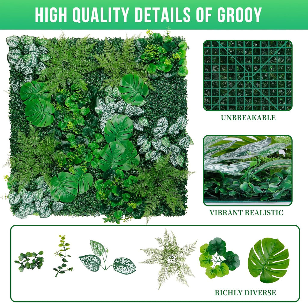 Artificial Boxwood Panels, Grass Wall Panels 16 Pack 20"x20",Privacy Hedge Fence Screen with UV Protection,Fake Greenery Backdrop for Indoor Wedding Decoration and Outdoor Garden Backyard