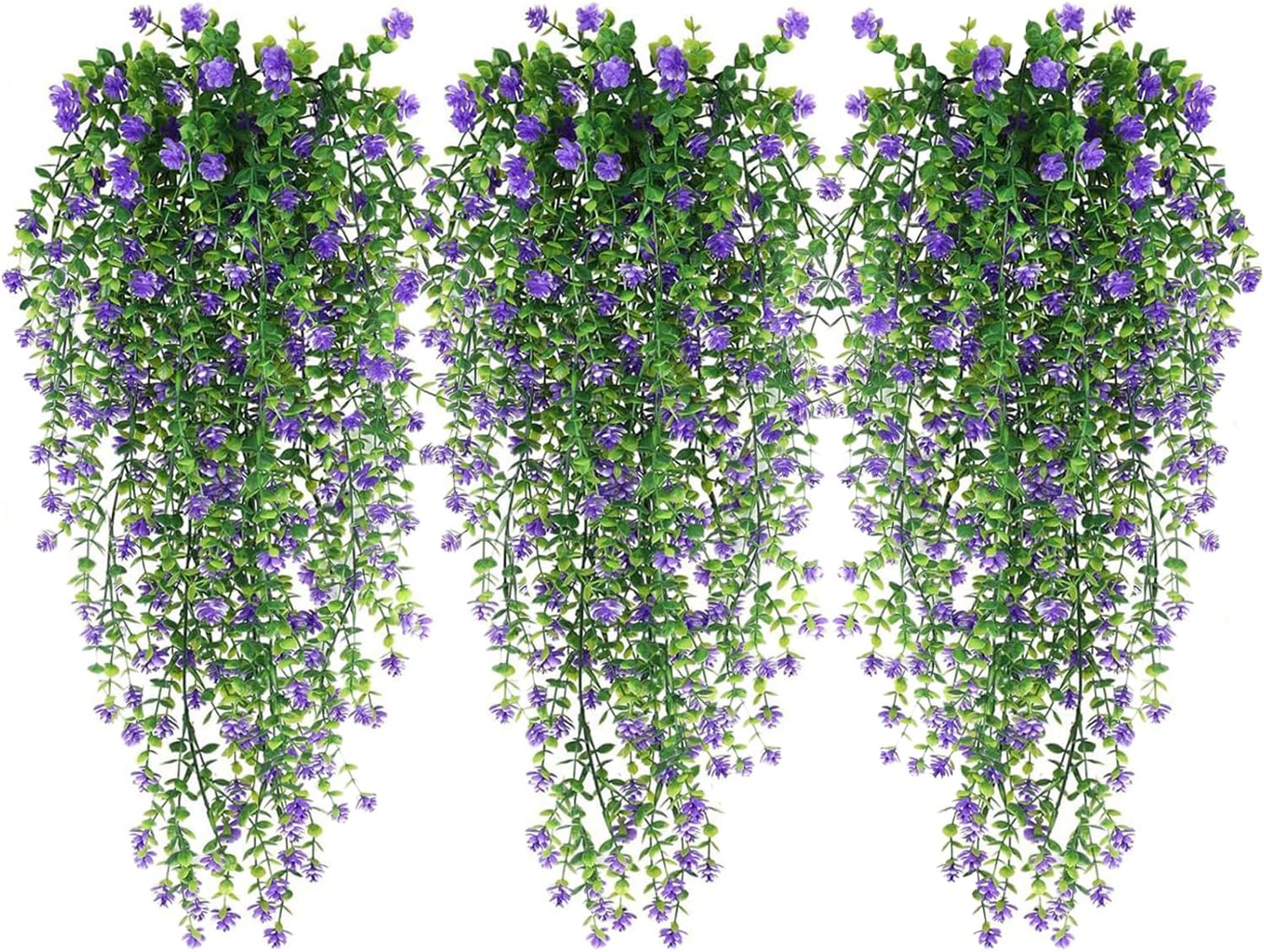 WEISPARK Artificial Hanging Flowers, 9pcs Fake Eucalyptus Vine Faux Flower Greenery Garland Plastic Plants for Indoor Outdoor Wall Garden Wedding Home Party Decor (9pcs Purple)