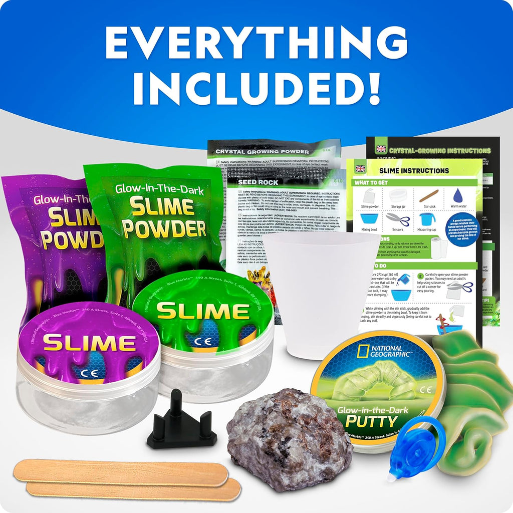 NATIONAL GEOGRAPHIC Mega Science Kit - Glow in The Dark Lab with Crystal Growing Kit, Slime Making, Glowing Putty, and More Science Experiments, Slime Kit for Boys and Girls (Amazon Exclusive)