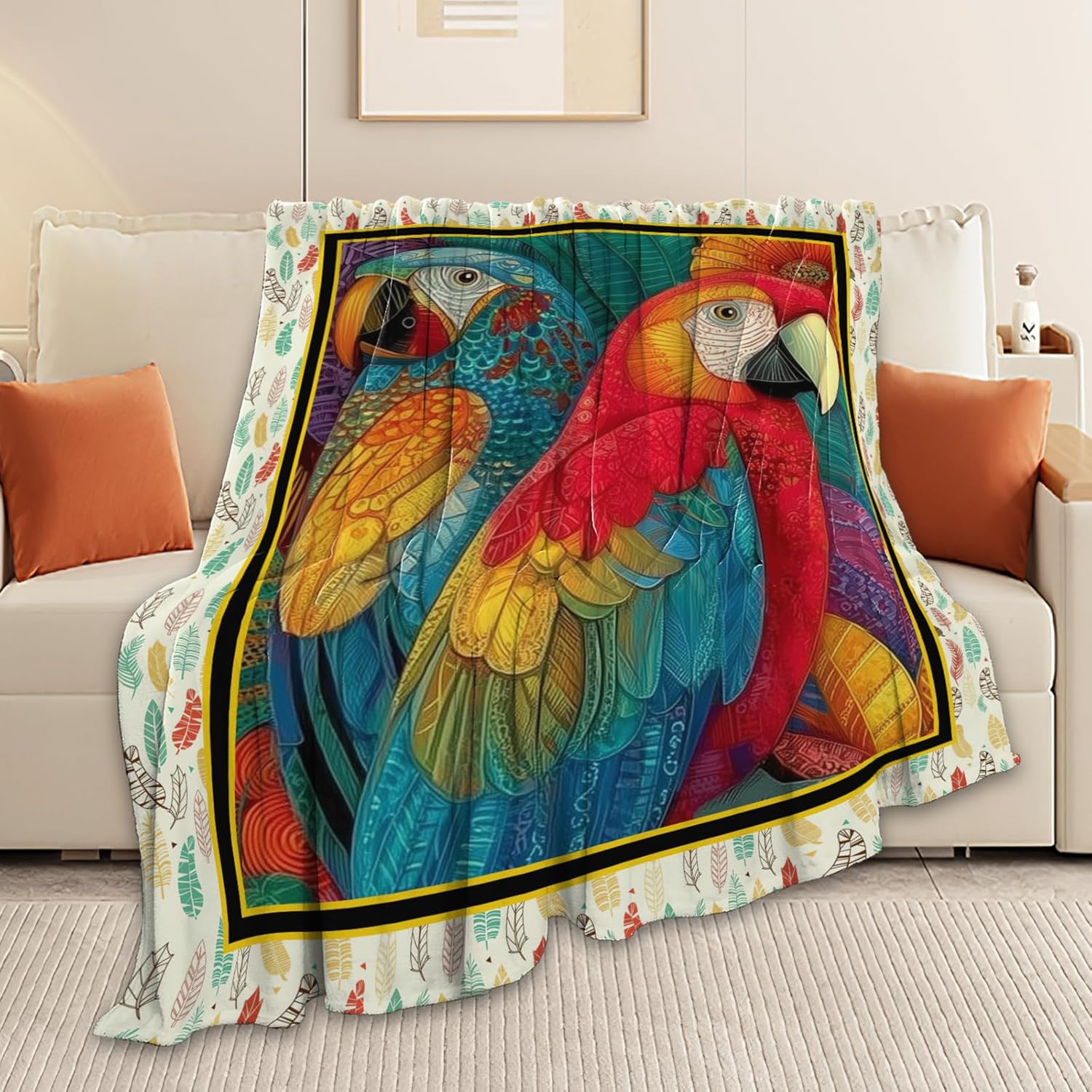 Parrot Bird Throw Blanket Macaw Stuff Gifts for Kids Girls Boys Adults Women Men Soft Cozy Warm Plush Fluffy Fuzzy Fleece Blanket Decor 50''X60''