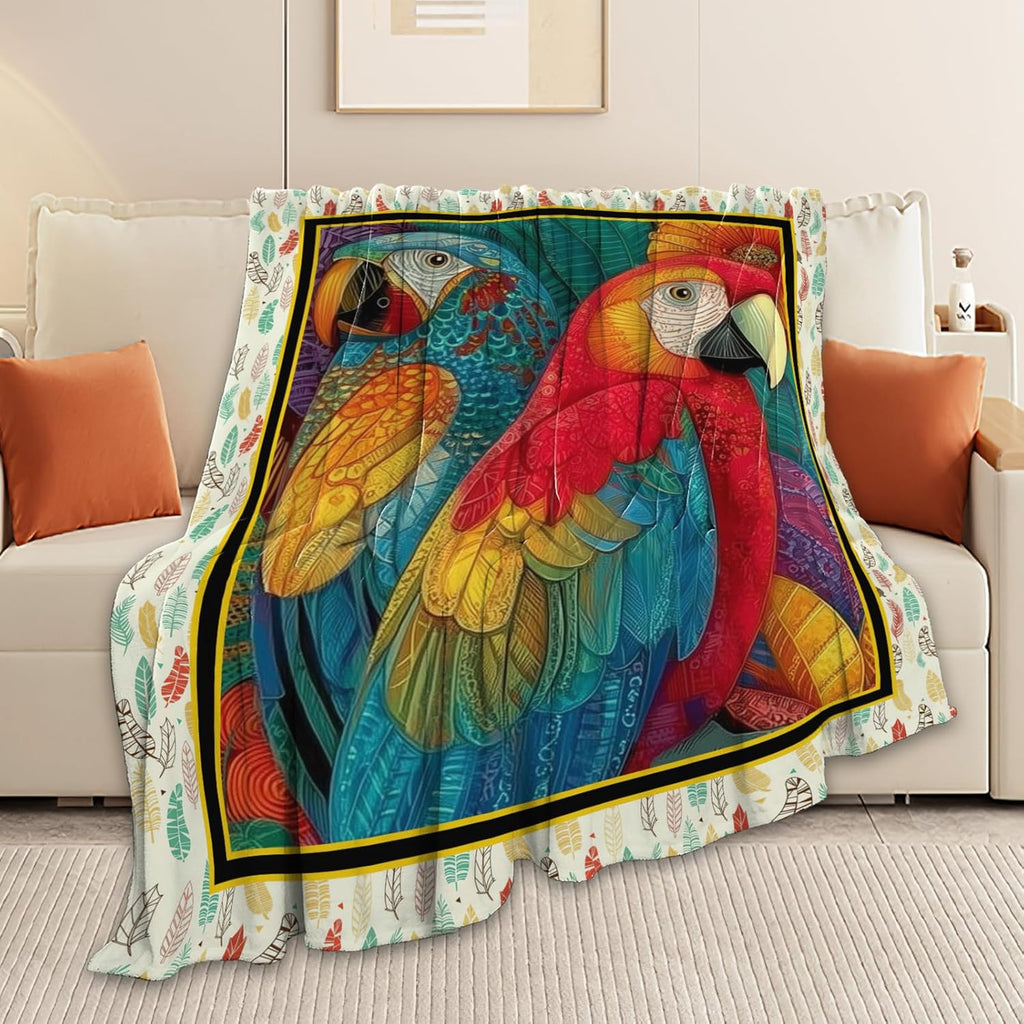 Parrot Bird Throw Blanket Macaw Stuff Gifts for Kids Girls Boys Adults Women Men Soft Cozy Warm Plush Fluffy Fuzzy Fleece Blanket Decor 40''X50''