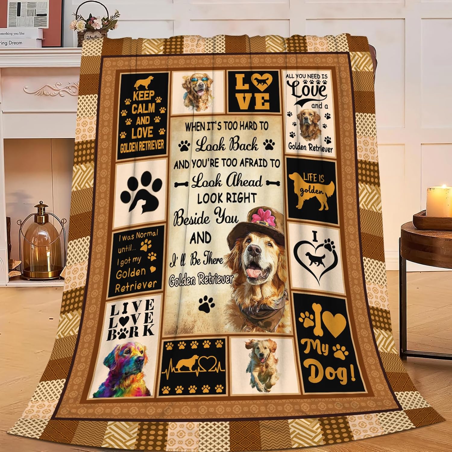 Golden Retriever Throw Blanket Golden Retriever Puppy Stuff Gifts for Dog Lover Kids Girls Boys Adults Women Men Soft Cozy Warm Plush Fluffy Fuzzy Fleece Blanket Decor 60''X80''