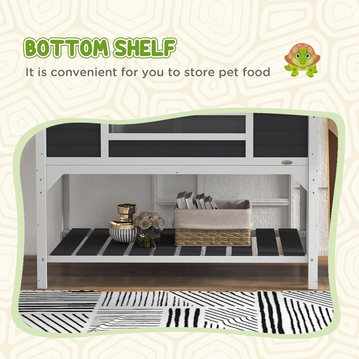 PawHut Tortoise Habitat with Adjustable Lamp Holder, Wooden Tortoise Enclosure with Storage Shelf, Dual Main Houses, Attached Tray, Openable Lid, Gray