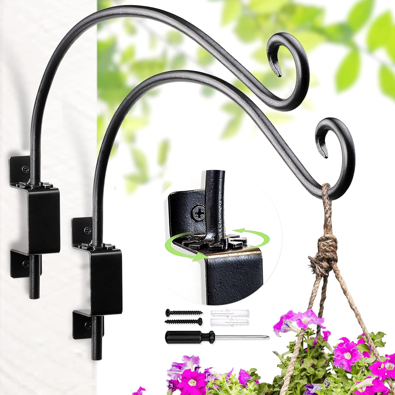 Swivel Bird Feeder Hanger Hook: Swivel Hanging Plant Bracket Outdoor - Wall Mount Hanging Hook for Bird Feeder 12Inch 2Packs